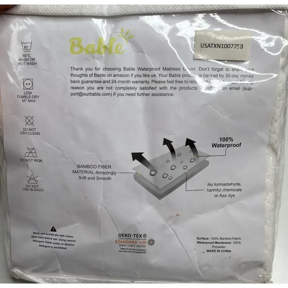 NWT Bable Waterproof Mattress Cover 28”x52”x9” White
